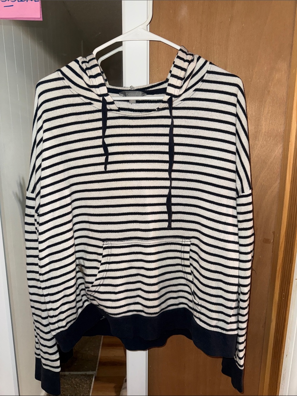 Rubbish Navy & White Striped Hooded Pullover